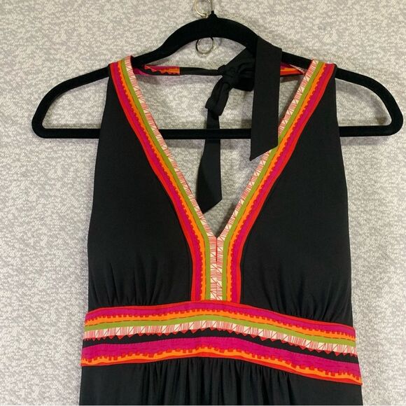 RILEY  Halter Neck Black Pink Floral Long Summer Beach Maxi Dress Size 8 #554 - Picture 2 of 8